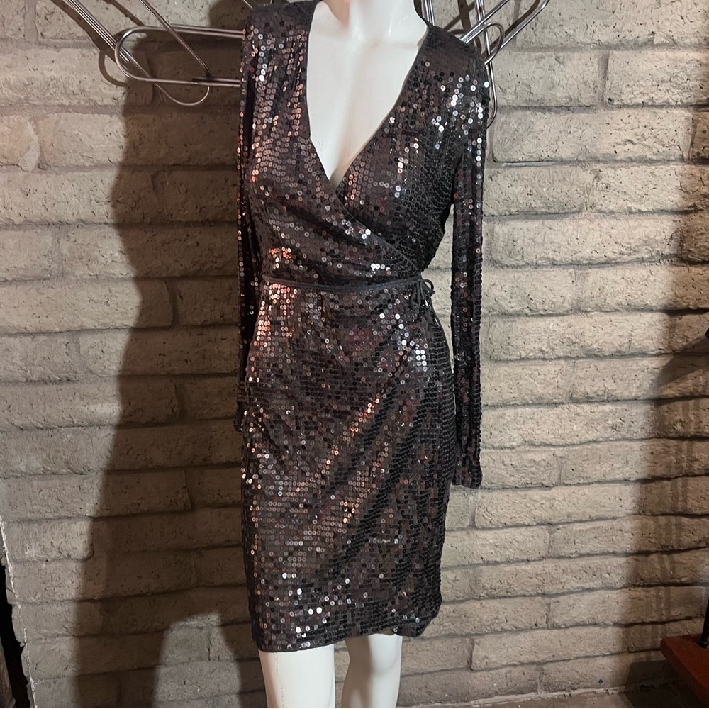 KORS Michael Kors Black Sequin Long Sleeve Dress